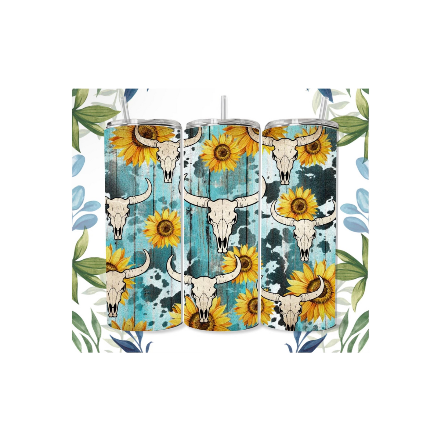 Sunflower and Skull Tumbler - Western Drinkware | Rustic Rose Brand
